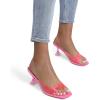 DREAM PAIRS Women’s Clear Heels Square Toe High Stiletto Mules Slip on Wedding Dress Heel Sandals(Neon Pink Clear)