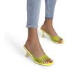 DREAM PAIRS Women’s Clear Heels Square Toe High Stiletto Mules Slip on Wedding Dress Heel Sandals(Neon Yellow Clear)