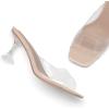 DREAM PAIRS Women’s Clear Heels Square Toe High Stiletto Mules Slip on Wedding Dress Heel Sandals(Nude Clear-low)