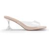 DREAM PAIRS Women’s Clear Heels Square Toe High Stiletto Mules Slip on Wedding Dress Heel Sandals(Nude Clear-low)