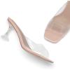 DREAM PAIRS Women’s Clear Heels Square Toe High Stiletto Mules Slip on Wedding Dress Heel Sandals(Pink/Clear)