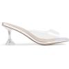 DREAM PAIRS Women’s Clear Heels Square Toe High Stiletto Mules Slip on Wedding Dress Heel Sandals(Silver Clear-low)