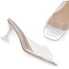 DREAM PAIRS Women’s Clear Heels Square Toe High Stiletto Mules Slip on Wedding Dress Heel Sandals(Silver Clear-low)