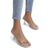 DREAM PAIRS Women’s Clear Heels Square Toe High Stiletto Mules Slip on Wedding Dress Heel Sandals(Silver Clear-low)