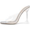 DREAM PAIRS Women’s Clear Heels Square Toe High Stiletto Mules Slip on Wedding Dress Heel Sandals(Sliver/Clear)