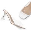 DREAM PAIRS Women’s Clear Heels Square Toe High Stiletto Mules Slip on Wedding Dress Heel Sandals(White Clear)