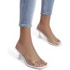 DREAM PAIRS Women’s Clear Heels Square Toe High Stiletto Mules Slip on Wedding Dress Heel Sandals(White Clear)