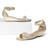 DREAM PAIRS Women’s Ingrid Ankle Strap Low Wedge Sandal(Gold/Plaid)
