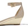 DREAM PAIRS Women’s Ingrid Ankle Strap Low Wedge Sandal(Gold/Plaid)