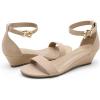 DREAM PAIRS Women’s Ingrid Ankle Strap Low Wedge Sandal(Nude/Suede)