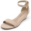DREAM PAIRS Women’s Ingrid Ankle Strap Low Wedge Sandal(Nude/Suede)
