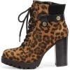 DREAM PAIRS Women’s Lace up Combat Ankle Boots High Chunky Heel Fashion Heeled Booties Shoes(Leopard)