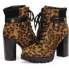 DREAM PAIRS Women’s Lace up Combat Ankle Boots High Chunky Heel Fashion Heeled Booties Shoes(Leopard)