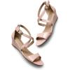 DREAM PAIRS Women’s Low Wedge Sandals Ankle Strap Heel Sandal Open Toe Wide Dress Summer Shoes(Nude Pat)