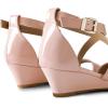 DREAM PAIRS Women’s Low Wedge Sandals Ankle Strap Heel Sandal Open Toe Wide Dress Summer Shoes(Nude Pat)
