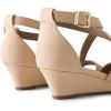 DREAM PAIRS Women’s Low Wedge Sandals Ankle Strap Heel Sandal Open Toe Wide Dress Summer Shoes(Nude_nubuck)