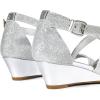 DREAM PAIRS Women’s Low Wedge Sandals Ankle Strap Heel Sandal Open Toe Wide Dress Summer Shoes(Silver)