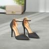 DREAM PAIRS Women’s Oppointed-Lacey Pointed Toe Ankle Strap High Heel Stiletto Pumps Wedding Dress Shoes(Black/Nubuck)