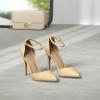 DREAM PAIRS Women’s Oppointed-Lacey Pointed Toe Ankle Strap High Heel Stiletto Pumps Wedding Dress Shoes(Nude/Nubuck)