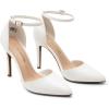 DREAM PAIRS Women’s Oppointed-Lacey Pointed Toe Ankle Strap High Heel Stiletto Pumps Wedding Dress Shoes(White/Pu)
