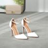 DREAM PAIRS Women’s Oppointed-Lacey Pointed Toe Ankle Strap High Heel Stiletto Pumps Wedding Dress Shoes(White/Pu)