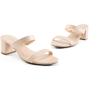 DREAM PAIRS Women’s Two Strap Open Toe Low Block Chunky Heels Sandals Dress Pumps Casual Summer Mules Shoes(Apricont/Pu)