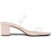 DREAM PAIRS Women’s Two Strap Open Toe Low Block Chunky Heels Sandals Dress Pumps Casual Summer Mules Shoes(Nude/Tpu)