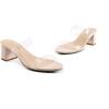 DREAM PAIRS Women’s Two Strap Open Toe Low Block Chunky Heels Sandals Dress Pumps Casual Summer Mules Shoes(Nude/Tpu)