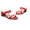 DREAM PAIRS Women’s Two Strap Open Toe Low Block Chunky Heels Sandals Dress Pumps Casual Summer Mules Shoes(Red/Pu)