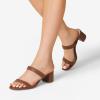 DREAM PAIRS Women’s Two Strap Open Toe Low Block Chunky Heels Sandals Dress Pumps Casual Summer Mules Shoes(Toffee)
