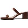 DREAM PAIRS Women’s Two Strap Open Toe Low Block Chunky Heels Sandals Dress Pumps Casual Summer Mules Shoes(Toffee)