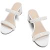 DREAM PAIRS Women’s Two Strap Open Toe Low Block Chunky Heels Sandals Dress Pumps Casual Summer Mules Shoes(White-pearl)