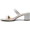 DREAM PAIRS Women’s Two Strap Open Toe Low Block Chunky Heels Sandals Dress Pumps Casual Summer Mules Shoes(White-stone)