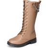 DREAM PAIRS Girls Riding Boots Knee High Side Zipper Mid Calf Shoes Little Kid/Big Kid(Brown)