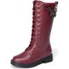 DREAM PAIRS Girls Riding Boots Knee High Side Zipper Mid Calf Shoes Little Kid/Big Kid(Red Wine)