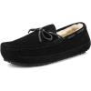 DREAM PAIRS Men’s House Slippers Moccasin Indoor Outdoor Fuzzy Furry Loafers Suede Leather Warm Comfortable Shoes(02-black)