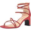 DREAM PAIRS Women’s Block Chunky Rhinestone Low Heels Square Toe Sparkly Dressy Ankle Strap Heels Sandals(Red/Rhinestone)