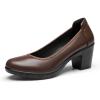 DREAM PAIRS Women’s Chunky Closed Toe Low Block Heels Work Pumps Comfortable Round Toe Dress Wedding Shoes(Brown)