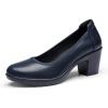 DREAM PAIRS Women’s Chunky Closed Toe Low Block Heels Work Pumps Comfortable Round Toe Dress Wedding Shoes(Navy Blue)