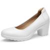 DREAM PAIRS Women’s Chunky Closed Toe Low Block Heels Work Pumps Comfortable Round Toe Dress Wedding Shoes(White)