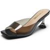 DREAM PAIRS Women’s Clear Heels Square Toe High Stiletto Mules Slip on Wedding Dress Heel Sandals(All Black-clear)