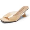 DREAM PAIRS Women’s Clear Heels Square Toe High Stiletto Mules Slip on Wedding Dress Heel Sandals(All Nude-clear)