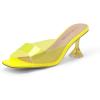 DREAM PAIRS Women’s Clear Heels Square Toe High Stiletto Mules Slip on Wedding Dress Heel Sandals(Neon Yellow Clear)