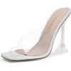 DREAM PAIRS Women’s Clear Heels Square Toe High Stiletto Mules Slip on Wedding Dress Heel Sandals(Sliver/Clear)