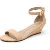 DREAM PAIRS Women’s Ingrid Ankle Strap Low Wedge Sandal(Nude/Nubuck)