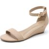 DREAM PAIRS Women’s Ingrid Ankle Strap Low Wedge Sandal(Nude/Suede)