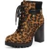 DREAM PAIRS Women’s Lace up Combat Ankle Boots High Chunky Heel Fashion Heeled Booties Shoes(Leopard)
