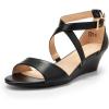 DREAM PAIRS Women’s Low Wedge Sandals Ankle Strap Heel Sandal Open Toe Wide Dress Summer Shoes(Black-pu)