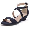 DREAM PAIRS Women’s Low Wedge Sandals Ankle Strap Heel Sandal Open Toe Wide Dress Summer Shoes(Navy Suede)