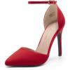 DREAM PAIRS Women’s Oppointed-Lacey Pointed Toe Ankle Strap High Heel Stiletto Pumps Wedding Dress Shoes(Red/Suede)